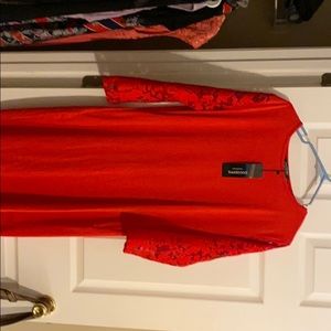 Red dress with lace sleeves